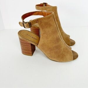 Bamboo Faux Suede Peep Toe Ankle Strap Block Heel Shoes 8/38 Y2K Boho Momcore